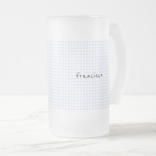 Personalisatie:  Minimalistisch blauw/wit rastermo Matglas Bierpul (Voorkant rechts)