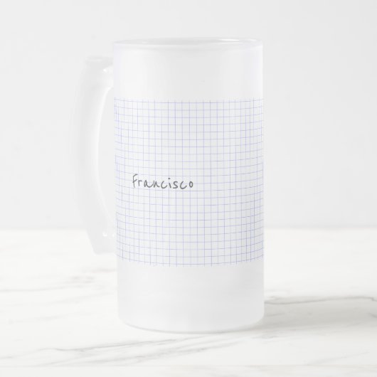 Personalisatie:  Minimalistisch blauw/wit rastermo Matglas Bierpul (Voorkant links)