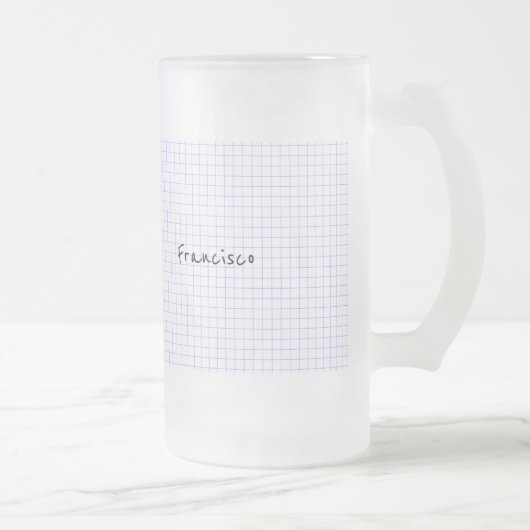 Personalisatie:  Minimalistisch blauw/wit rastermo Matglas Bierpul (Rechts)