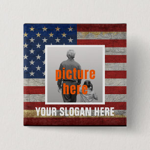 PERSONALISATIE SLOGAN LAND UITDRUKKING AANGEPASTE  VIERKANTE BUTTON 5,1 CM