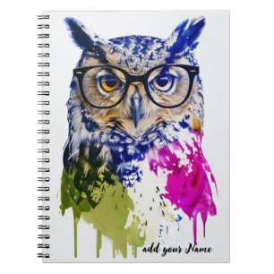PERSONALISE Kleurrijke Hippie Uil Notitieboek
