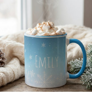 personalise name snowflake winter cold vibe mug  mok