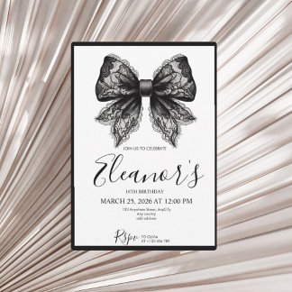 Personalised 18th Black Bow Birthday Invitation Kaart