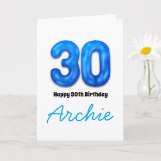 Personalised 30th Birthday Number Balloon Card Kaart