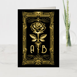 Personalised Art Deco Gold Foil Rose Card Folie Wenskaart