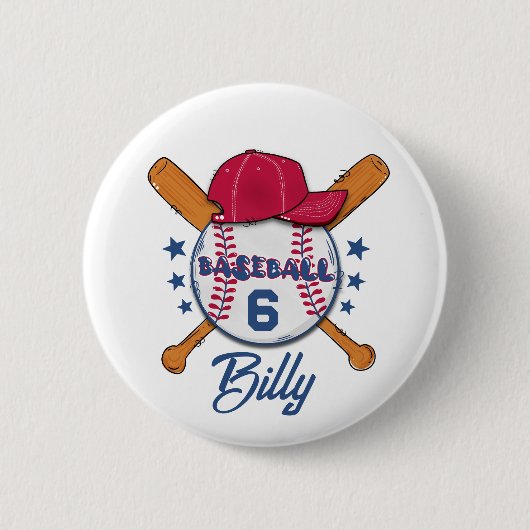 Personalised Baseball Name & Number Button | Custo (Voorkant)