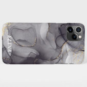 Personalised black and white marble name iPhone hoesje (Achterkant horizontaal)