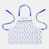 Personalised Blue Floral Pattern Apron. Schort (Voorkant)