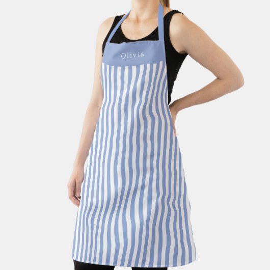 Personalised Blue Stripe Pattern Apron Schort (Insitu)