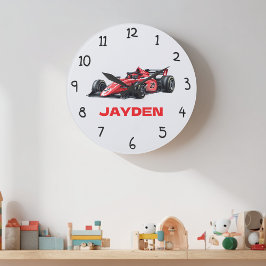 Personalised Boys Red Racing Car Wall Clock Grote Klok