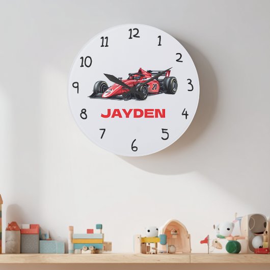 Personalised Boys Red Racing Car Wall Clock Grote Klok