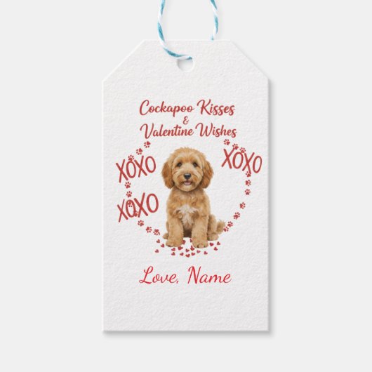 Personalised Cockapoo Kisses Valentine Wishes Cadeaulabel (Voorkant)