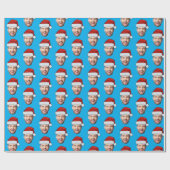 Personalised Face Santa Hat Blue Gift Wrap Cadeaupapier (Vlak)