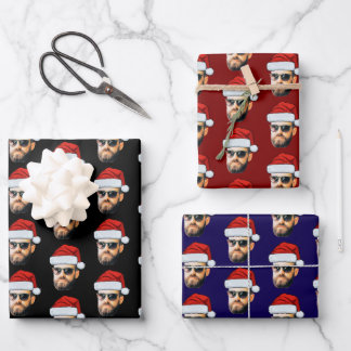 Personalised Face Santa Hat Gift Wrap, Funny Face Inpakpapier Vel