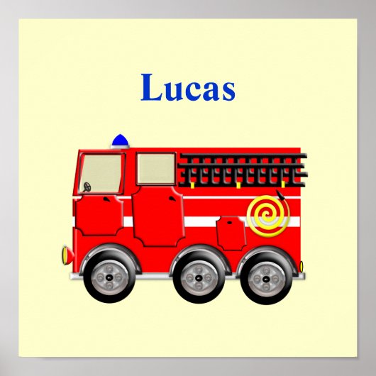 Personalised Fire Engine Boy's Cute Poster Print (Devant)