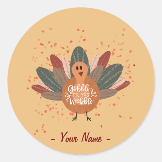 Personalised Funny Turkije in de Herfst Ronde Sticker (Voorkant)