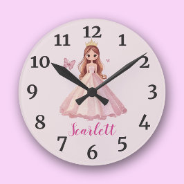 Personalised Girls Princess Kids Room Clock Ronde Klok