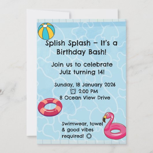 Personalised Kids Pool Party Invitation | Summer (Devant)