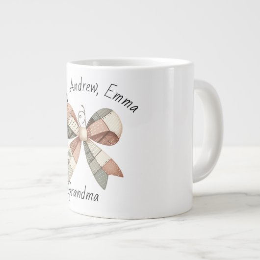 Personalised mug with plaid patchwork extra grote beker (Voorkant rechts)