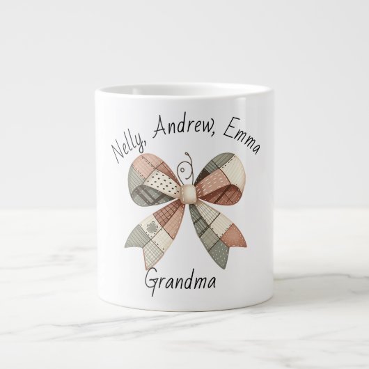Personalised mug with plaid patchwork  extra grote beker (Voorkant)