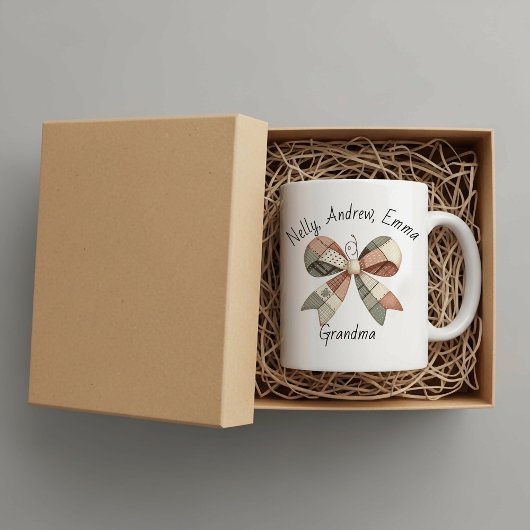 Personalised mug with plaid patchwork  extra grote beker