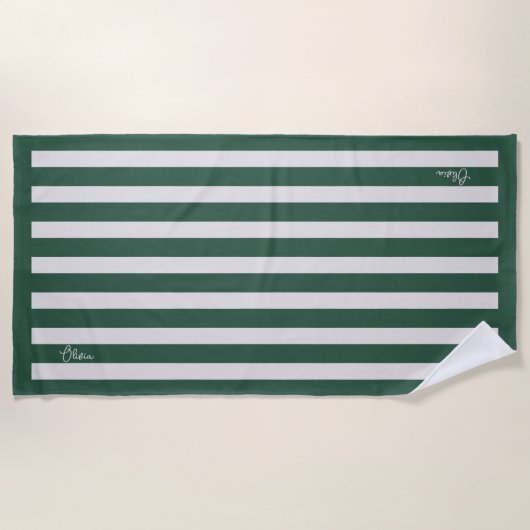 Personalised Neutral Stripe Custom Initials Modern Strandlaken (Voorkant)
