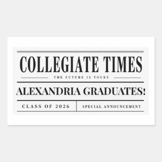 Personalised Newspaper Graduation 2026 Classic Rou Rechthoekige Sticker