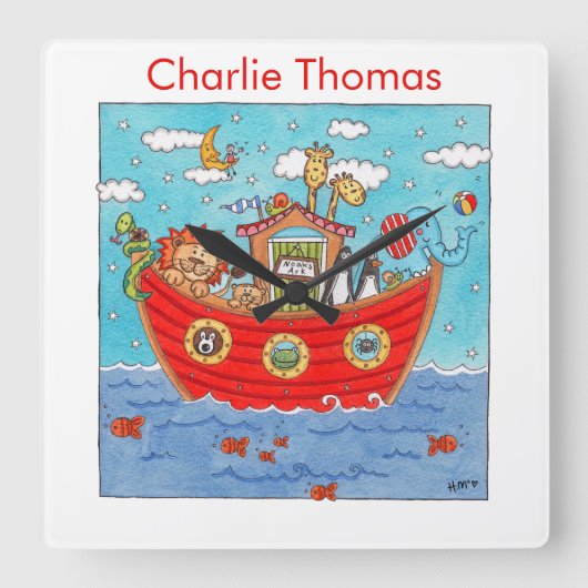 Personalised Noah's Ark  Vierkante Klok (Voorkant)