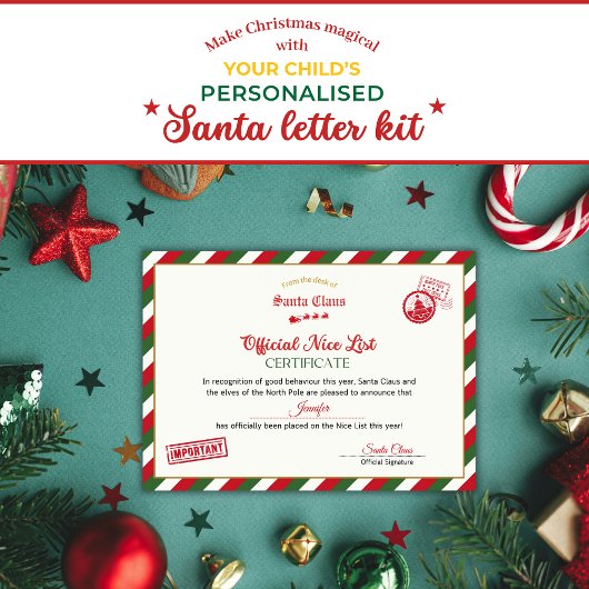 Personalised Official Nice List Certificate Santa Kaart