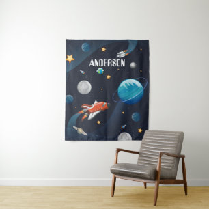 Personalised Outer Space Shuttle Kinder kamer Wandkleed