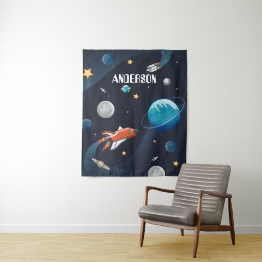Personalised Outer Space Shuttle Kinder kamer Wandkleed (In situ)