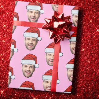 Personalised Pink Face Santa Hat Gift Wrap Cadeaupapier