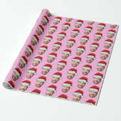 Personalised Pink Face Santa Hat Gift Wrap Cadeaupapier (Uitgerold)