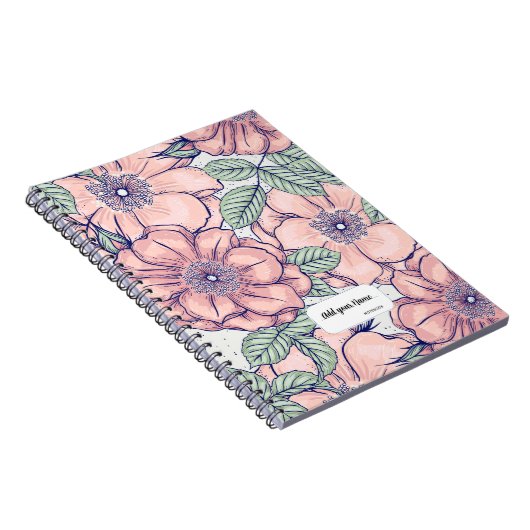 PERSONALISED Pink Flower Pattern Notebook Journal (Côté Droit)