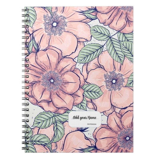 PERSONALISED Pink Flower Pattern Notebook Journal (Devant)