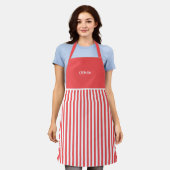 Personalised Red Stripe Pattern Apron. Schort (Gedragen)