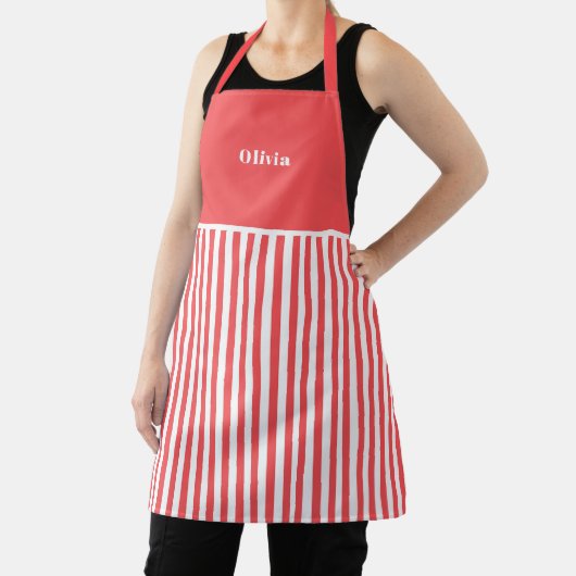 Personalised Red Stripe Pattern Apron. Schort (Insitu)