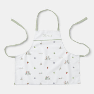 Personalised Spring Mice On A Bike Pattern Apron Schort