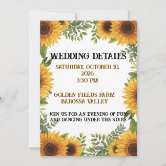 Personalised Sunflower Wedding Details Card Kaart