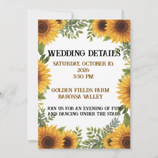 Personalised Sunflower Wedding Details Card  Kaart (Voorkant)