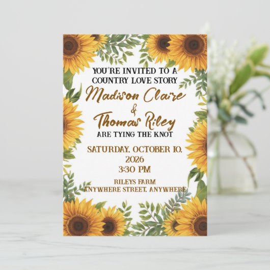 Personalised Sunflower Wedding Invitation | Rustic (Debout devant)