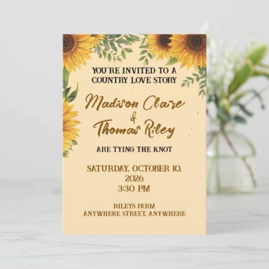 Personalised Sunflower Wedding Invitation | Rustic (Debout devant)