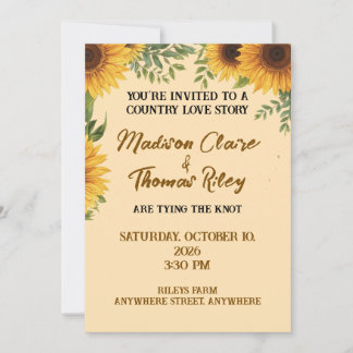 Personalised Sunflower Wedding Invitation | Rustic Kaart