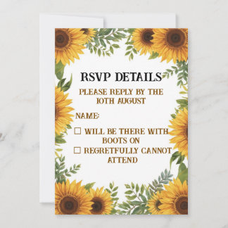 Personalised Sunflower Wedding RSVP Card | Rustic Kaart