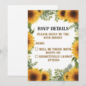 Personalised Sunflower Wedding RSVP Card | Rustic Kaart (Voorkant / Achterkant)