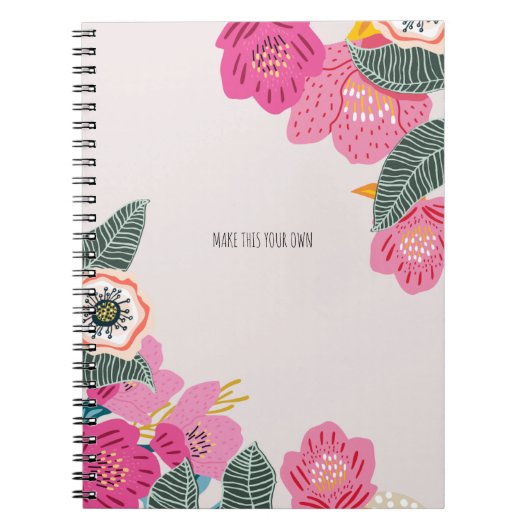 PERSONALISED TEXT: Pink Flowers | Notebook Journal (Devant)
