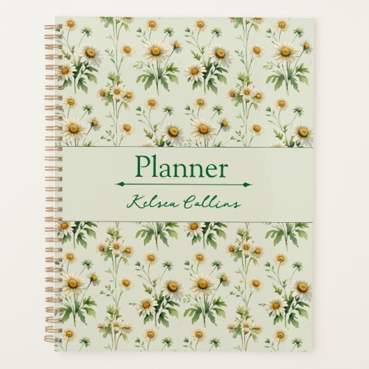 Personalised Vintage Daisy Sage Green Planner (Devant)