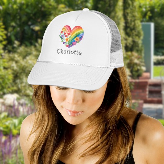 Personalised Watercolor Rainbow Heart Name Trucker Pet