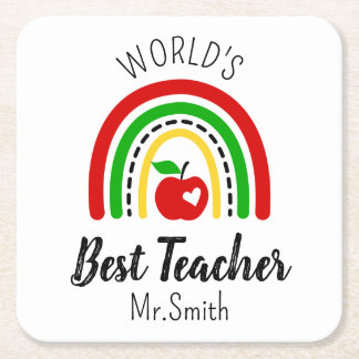 Personalised World's Best Teacher Coaster Vierkante Kartonnen Onderzetter