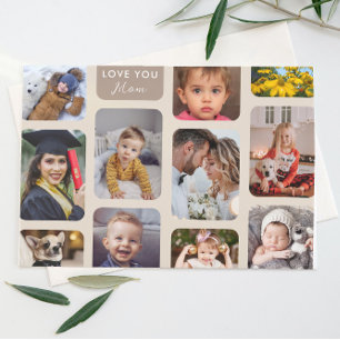Personaliseer 11 foto's Taupe Modern Love You Moed Briefkaart